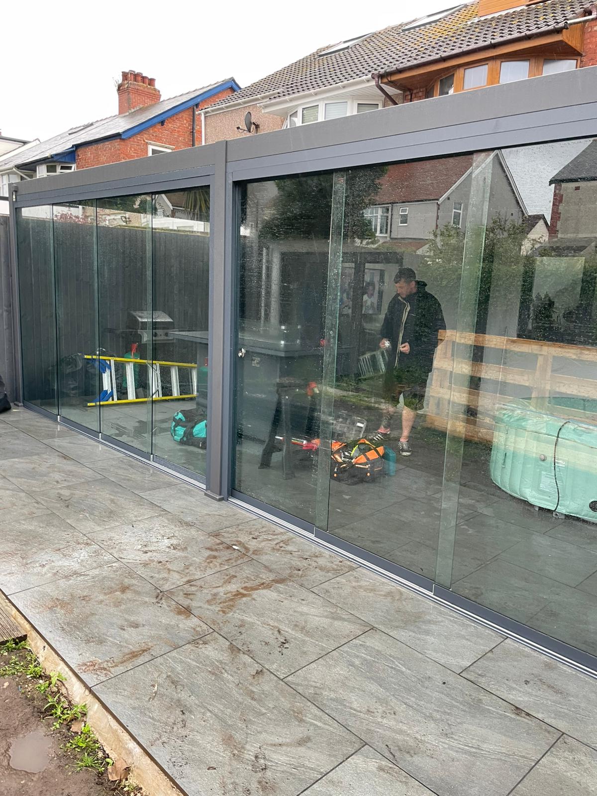 Nova Titan Aluminium Pergola 6m x 3m Rectangular with Glass sliding Doors - Grey