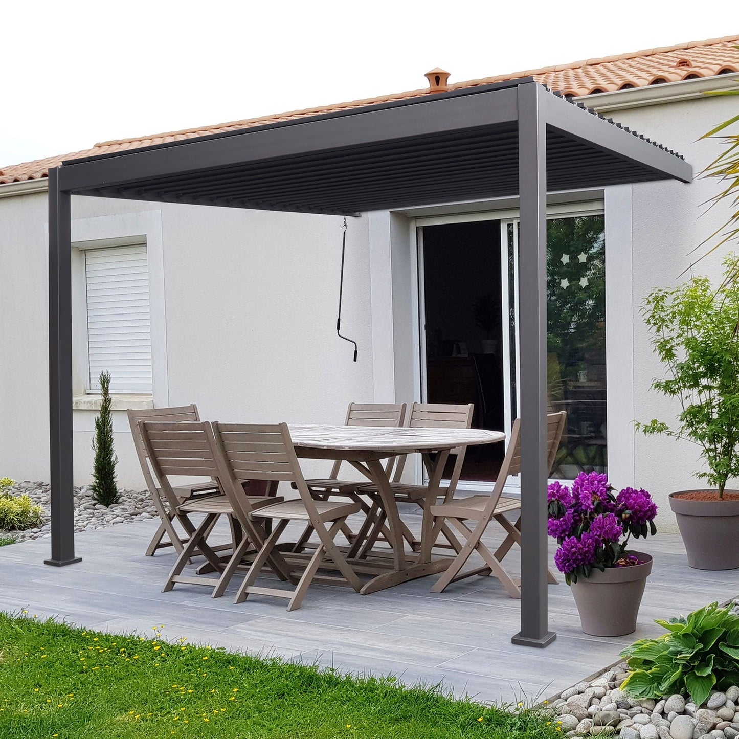 Nova Titan Aluminium Wall Mounted Pergola - 4m x 3m Rectangular - Grey