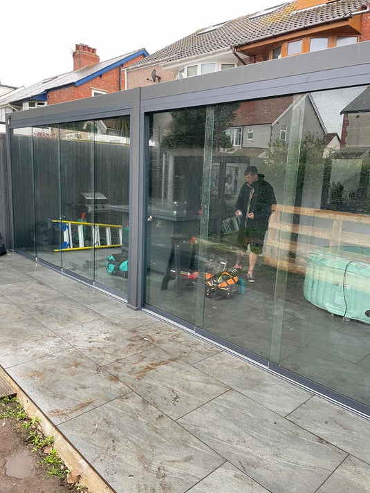 Blakesleys Aluminium Pergola - Glass Sliding Door System - New Model