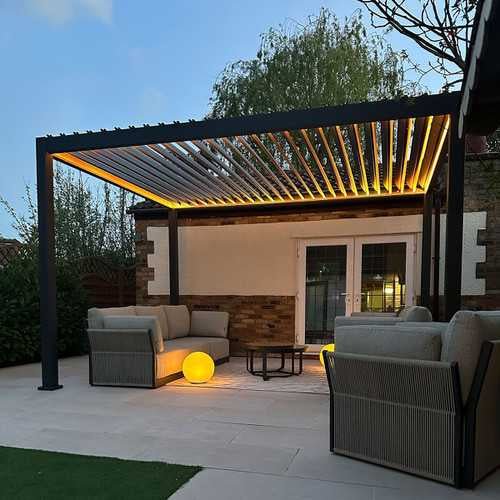 Titan Plus LED 4m x 3m Rectangular Motorised Aluminium Pergola Grey