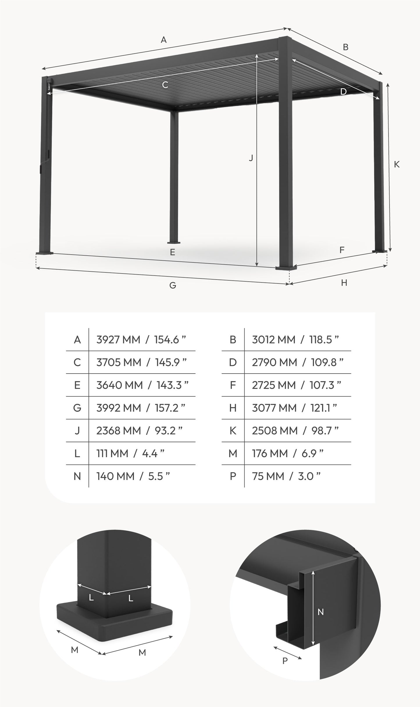 Nova Titan Aluminium Pergola 4x3m  Graphite Grey