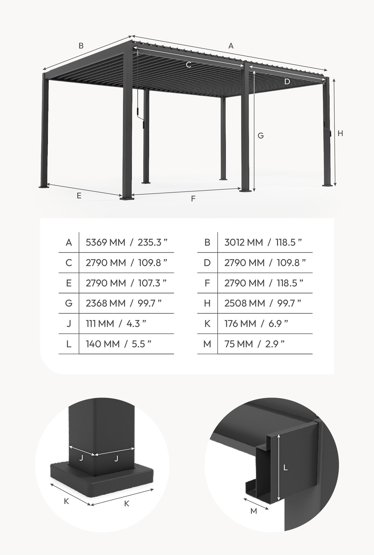 Nova Titan Aluminium Pergola - 5.3x 3m Pergola - Grey