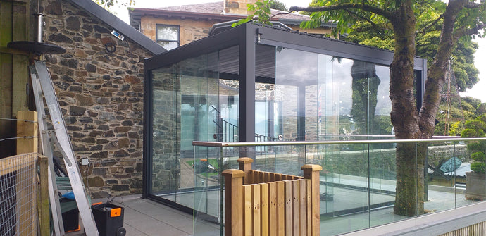 Titan Aluminium Pergola 3.6m x 3m Rectangular optional Glass Sliding Doors - Grey