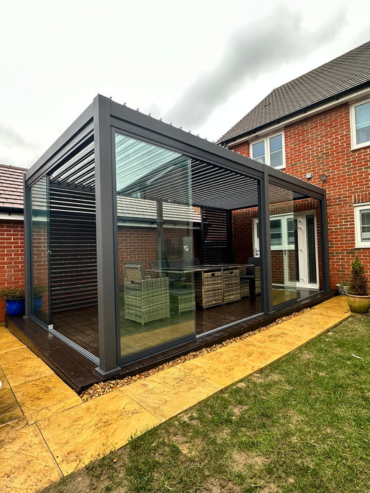 Titan Plus LED 6m x 3m Rectangular Motorised Aluminium Pergola Grey