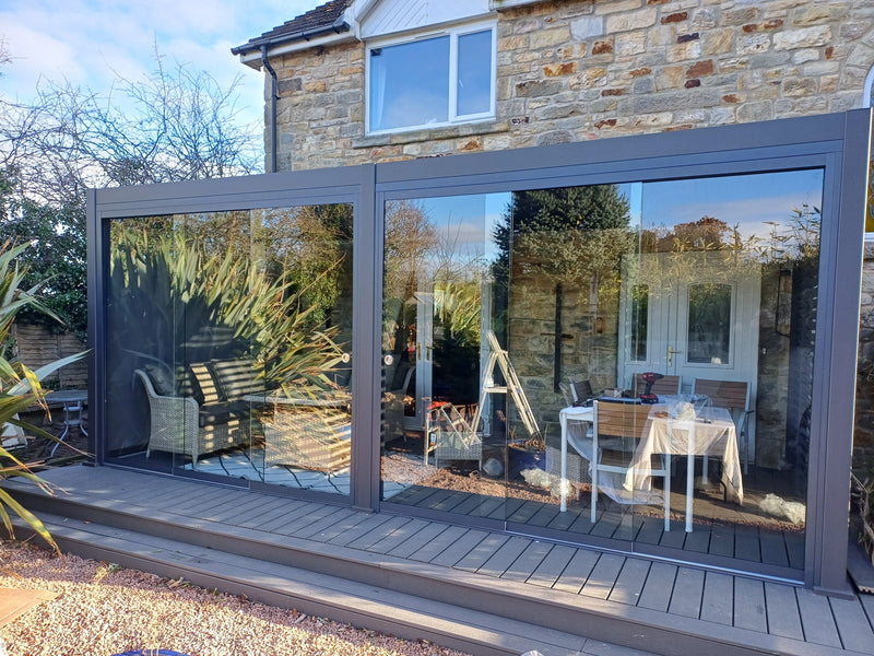 Load image into Gallery viewer, Blakesleys Aluminium Pergola - Glass Sliding Door System - New Model
