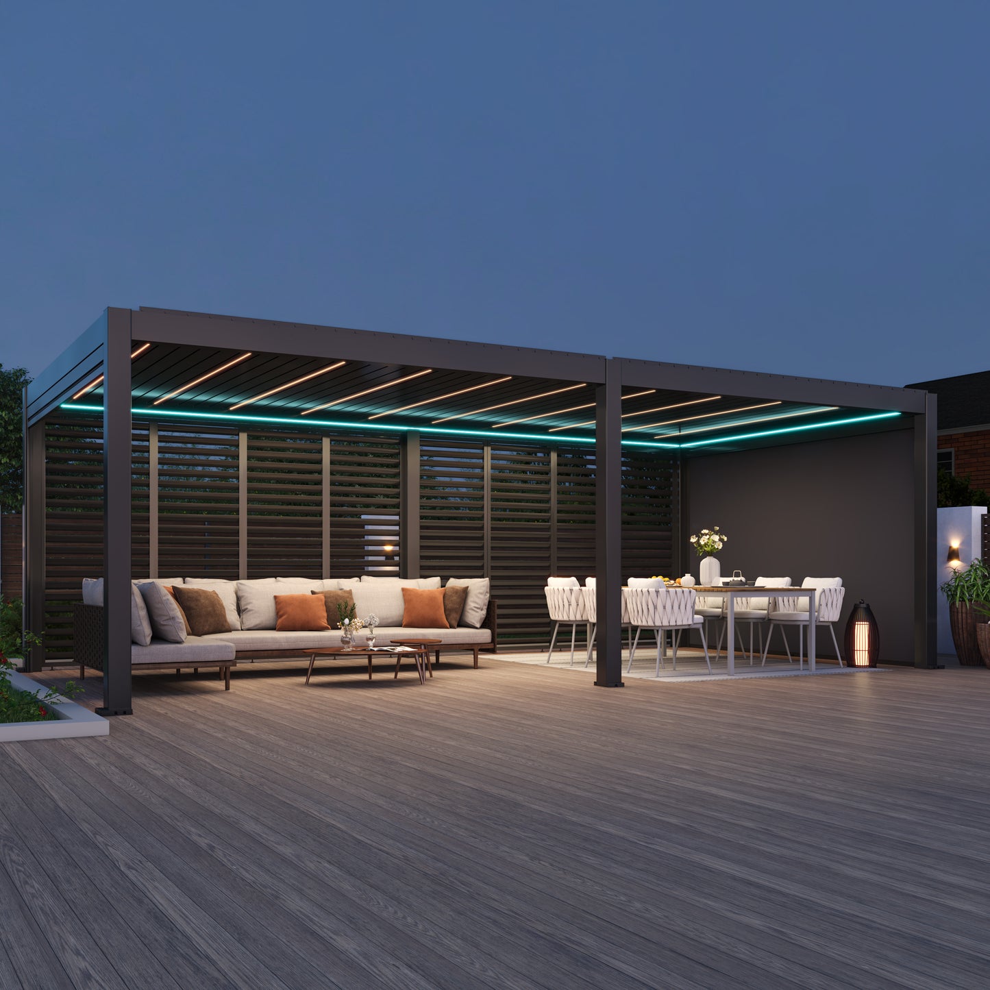 PergoTec M6 PRO Aluminium Pergola Motorised Roof / Rain Sensor & Led Lights