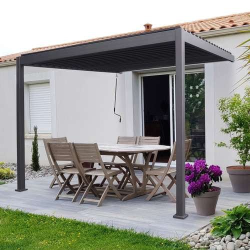 Nova - Titan Aluminium Wall Mounted Pergola - 3m x 3m Square – Grey | Buy Wall Mounted Aluminium Pergolas 